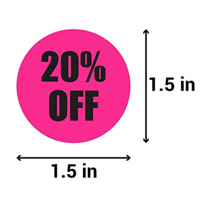 20 Percent Off Color Coded Discount Clearance Label for Retail, Thrift Shop, Garage Sales, Swap Meets, Sales - 300 Count Labels - 1.5 Inch Pink Circle Dot Stickers - style: 20 Percent Off