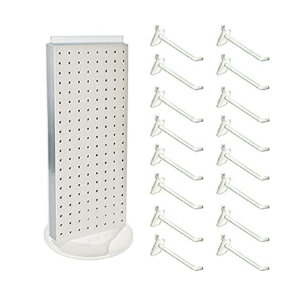 Azar Displays 700508-WHT-4W16 8-Inch W by 20-Inch H Revolving Black Pegboard Counter Display with 16-Pack of 4 inch Locking Hooks, White - color: White, style: Pegboard + Hooks