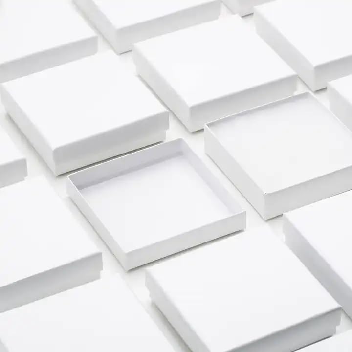 RJ Displays 6 Pack Cotton Filled Swirl White Cardboard Jewelry Boxes for Necklace, Bracelet, Watch & Small Gifts, Jewelry Gift Boxes with Lids, Size 5.25 x 3.75 x 1 Inch – White