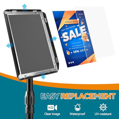 USCNC Sign Holder Stand 8.5x11 inch - Adjustable Floor Standing Sign Holder -Snap open frame,360° Rotation for Malls,Schools,Restaurants (Black 2 Pack)