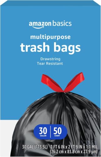 Amazon Basics Multipurpose Drawstring Trash Bags,30 Gallon,(Previously Solimo),50 Count (Pack of 6) - size: 50 Count (Pack of 6)
