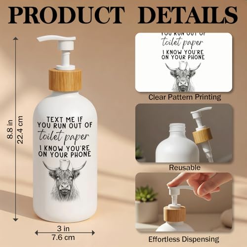 Highland Cow Bathroom Glass Soap Dispenser with Pump - color: Highland Cow