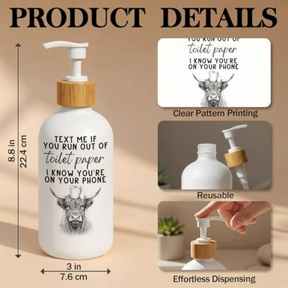 Highland Cow Bathroom Glass Soap Dispenser with Pump - color: Highland Cow