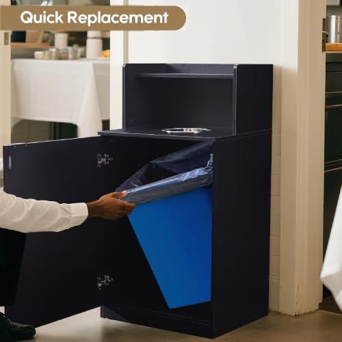 Restaurant Trash Can Cabinet, Commercial Trash Cans 32 Gallon Wooden Trash Can and Garbage Receptacle with Tray Holder, Door, Large Trash Bin for Restaurant, Cafeteria, Kitchen, Office, School, Black - color: Black