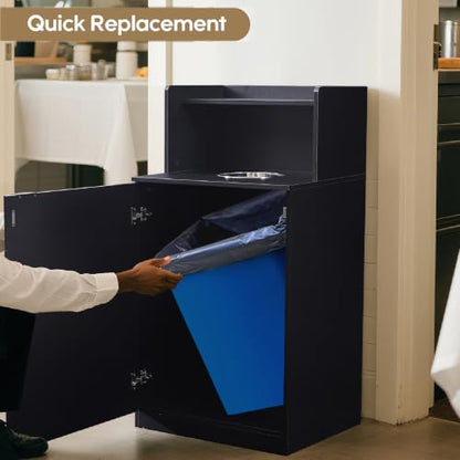 Restaurant Trash Can Cabinet, Commercial Trash Cans 32 Gallon Wooden Trash Can and Garbage Receptacle with Tray Holder, Door, Large Trash Bin for Restaurant, Cafeteria, Kitchen, Office, School, Black - color: Black