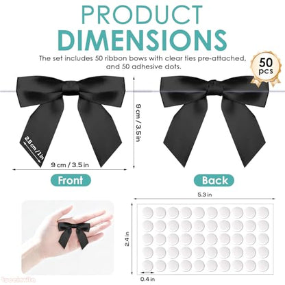 3.5" Black Satin Ribbon Bows (50 Packs) - color: Black, size: 3.5 Inch - 50pcs