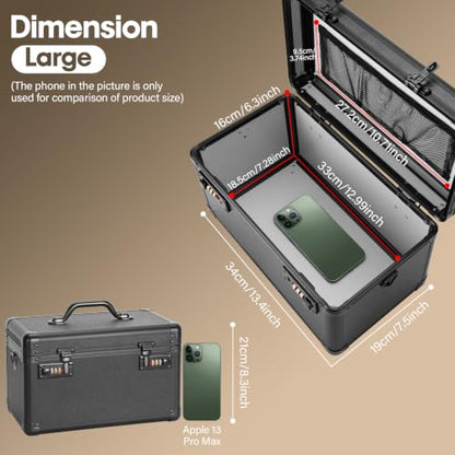 LOCKCURX Lock Box, Combination Storage Case, 13.4 x 8.2 x 7.6 Inch, Black - color: Black, size: Large