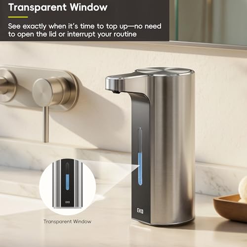 EKO Aroma Pro 13.5 fl oz Touchless Automatic Liquid Soap Dispenser, Rechargeable Hand & Dish Soap Dispenser for Bathroom and Kitchen, Waterproof, Adjustable Volume Control (Stainless Steel) - color: Stainless Steel, size: 13.5 oz