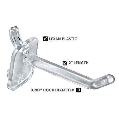 Azar Displays 800002-C Pack of 50 Clear Pegboard Hooks (Also Available in Black & White) - 2” Pegboard Hook Set (4” & 6” Pegboard J Hooks Also Available) - Polycarbonate Plastic Hooks for Retail - color: Clear, size: 2 Inch