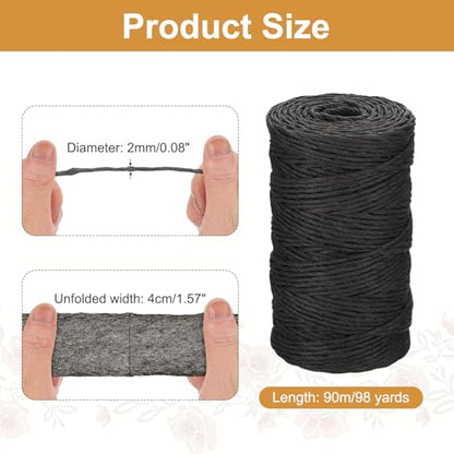 MECCANIXITY Black Raffia Ribbon,98 Yard Natural Raffia Paper String 2mm Wide Twisted Raffia Yarn Twine for Gift Wrapping Crocheting Knitting DIY Crafts - color: Black