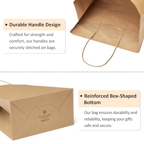 BagDream Kraft Paper Bags with Handles 10x5x13 Inch Brown 50 Pack Bulk - color: Brown