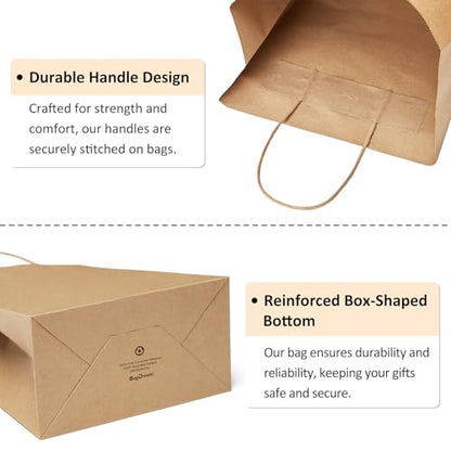 BagDream Kraft Paper Bags with Handles 10x5x13 Inch Brown 50 Pack Bulk - color: Brown