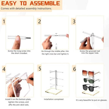 3-Tier Acrylic Sunglasses Display Stand, Gold Trimmed Eyeglasses Stands, Luxury Clear Vertical Glasses Holder for 3 Pairs Frames, Dresser Office Countertop Retail Boutique Counter Display - size: 1PC(3-TIER)
