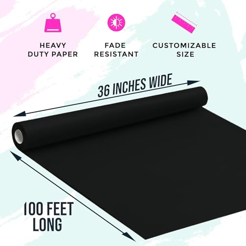 Bryco Goods 36” x 1200” (100’) Black Kraft Paper Roll - Made in USA - Ideal for Bulletin Board, Packing, Shipping, Arts & Crafts, Bouquet, Gift Wrapping, Table Covering - color: Black, size: 36" x 100'