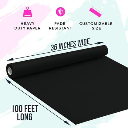 Bryco Goods 36” x 1200” (100’) Black Kraft Paper Roll - Made in USA - Ideal for Bulletin Board, Packing, Shipping, Arts & Crafts, Bouquet, Gift Wrapping, Table Covering - color: Black, size: 36" x 100'