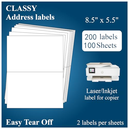 2UP - Sticker Paper, 11" x 8.5" Half Sheet Shipping Address Labels - size: 8.5"x5.5"(2UP), style: 100 Sheets