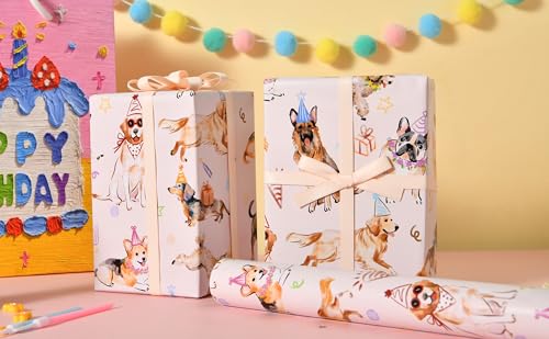 Sikiweiter Dog Birthday Wrapping Paper Roll - 17 Inches x 16.5 Feet, Fun and Colorful Dog Party Print, Perfect for Gifts and Celebrations(Dog Birthday) - color: Dog Birthday