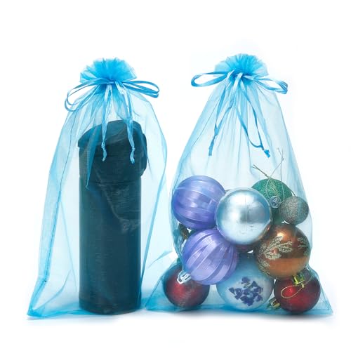FOCCIUP 25 PCS 8x12 Inches Organza Bags With Drawstring Candy Bags Mesh Pouches for Party Wedding Presents Gift - color: Blue