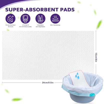 OUMEE Lavender 100 Count Absorbent Commode Pads for Bedside Commode Bucket - size: 9.5*5.1in-Lavender