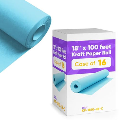 18" x 1200" (100 ft) Light Blue Kraft Paper (Case of 16 Rolls), Made in USA - color: Light Blue, style: Bulk Case - 1 Color