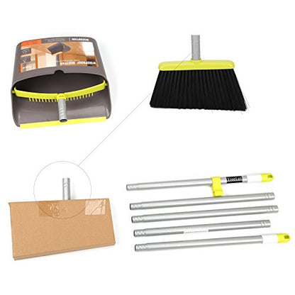 TreeLen Broom and Dustpan Set, TreeLen Broom with Dust Pan with Long Handle Combo Set for Office and Home Standing Upright Sweep Use with Lobby - color: B Gray Green Broom Set