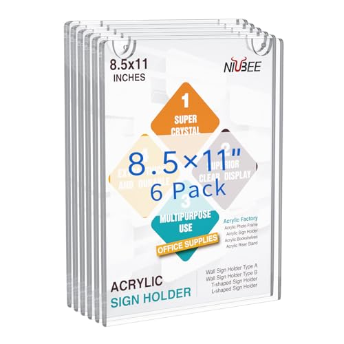 NIUBEE Acrylic Sign Holder 8.5 x 11 Clear Plastic Wall Mount Frame 20 Packs