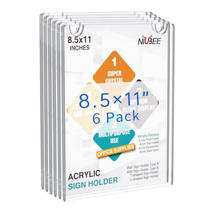 NIUBEE Acrylic Sign Holder 8.5 x 11 Clear Plastic Wall Mount Frame 20 Packs