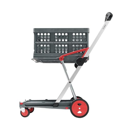 CLAX® The Original | Made in Germany | Multi use Functional Collapsible Carts | Mobile Folding Trolley | Shopping Cart with Storage Crate (Red) - color: Red