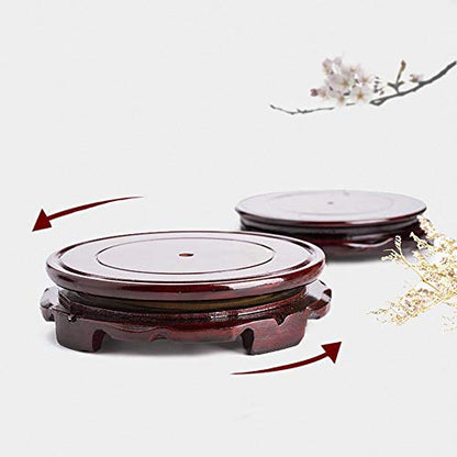 Brown Wood Oriental Style Round Veneer Base (3.2" w X 1.3" h) - color: Rotatable, size: 3.2"Inside Diameter