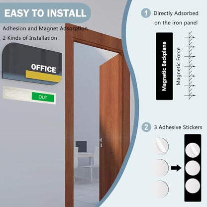 In/Out Sign - Slider Door Indicator, 7'' x 1.5'' - Stainless Steel, Silver - color: In/Out