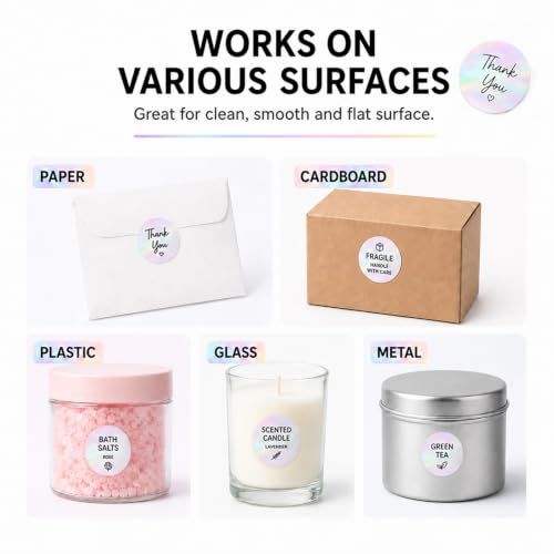 Round Holographic Pink Thermal Label 1.5 Inch Vinyl Sticker 500 PCS - color: Holographic Pink, size: 1.5 × 1.5 Inch