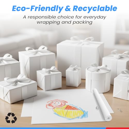 Made in USA White Kraft Paper Wide Jumbo Roll 30" x 1200" (100ft) Ideal for Gift Wrapping, Art &Craft, Postal, Packing Shipping, Floor Protection, Dunnage, Table Runner, 100% Recyclable Material - color: white