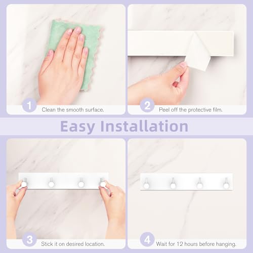 VIS'V Key Holder Wall Mount, Large Adhesive Key Hanger with 4 Hooks, White - color: White