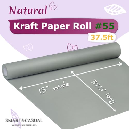 SMART&CASUAL 15" x 450" (37.5') Kraft Paper Roll for Art Craft Supplies Gift Wrapping Moving Packing Painting Drawing Paint Easel Poster Chart Paper (Light Grey, 15" W x 450" L (37.5')) - color: Light Grey, size: 15"W x 450"L ( 37.5' )