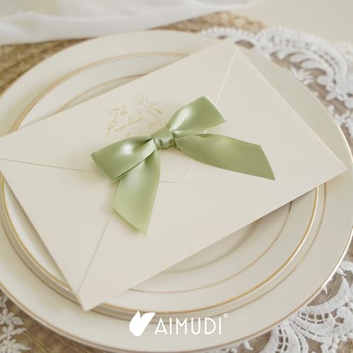 AIMUDI Sage Green Satin Ribbon Twist Tie Bows - 3.5" Pretied Bows for Treat Bags, Crafts, Gift Wrapping, Wedding Favors & More - 50 Counts - color: Green Sage