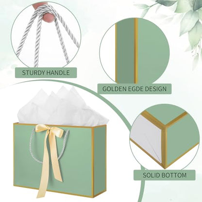 woric 13.7" Sage Green Gift Bag with Handles, 2 Pack Wedding Gift Bags - color: Sage Green