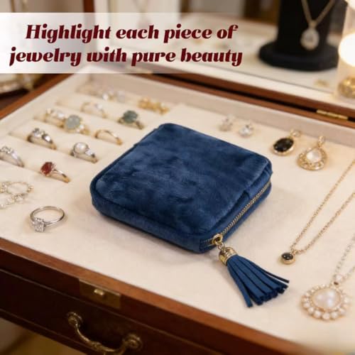 Small Travel Jewelry Pocket Case with Zipper for Women - color: Ocean Blue