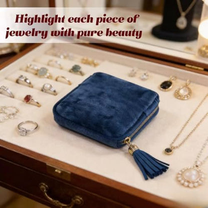 Small Travel Jewelry Pocket Case with Zipper for Women - color: Ocean Blue