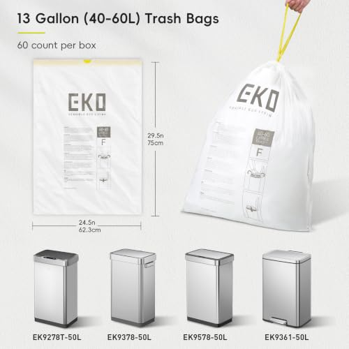 EKO Ultra-Strong Extra-Tall 13 Gallon Kitchen Trash Bags, Floral, 60 Ct - size: 60 Count (Pack of 1), style: 13 Gallon Bags/Code F (Fresh Floral)