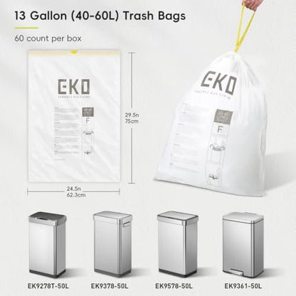 EKO Ultra-Strong Extra-Tall 13 Gallon Kitchen Trash Bags, Floral, 60 Ct - size: 60 Count (Pack of 1), style: 13 Gallon Bags/Code F (Fresh Floral)