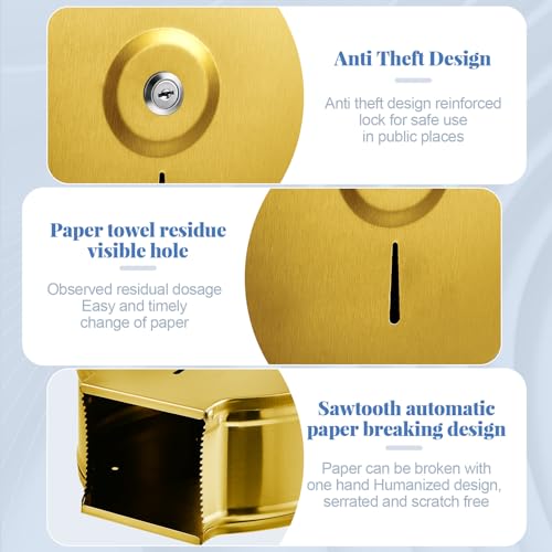 Mifoci 2 Pcs Industrial Toilet Paper Holder Commercial Roll Dispenser Wall Mount Stainless Steel Jumbo Tissue Dispenser Fits 9" Roll Toilet Paper for Office Home Public Places (Gold) - color: Gold