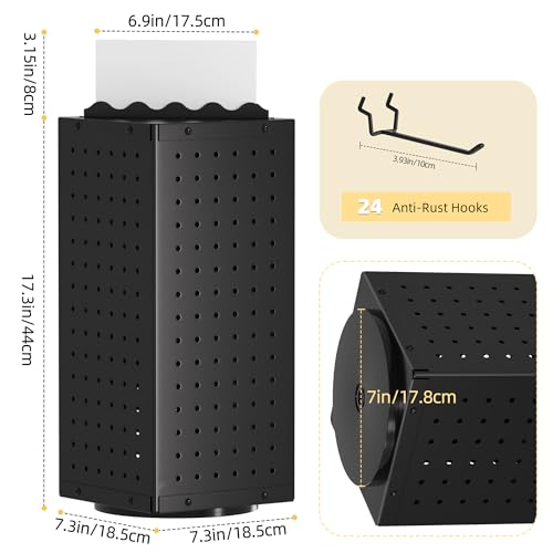 Urban Deco 360° Rotating Pegboard Display Stand - 24 Hooks, Signage, Black - color: Black