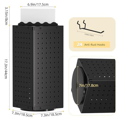Urban Deco 360° Rotating Pegboard Display Stand - 24 Hooks, Signage, Black - color: Black