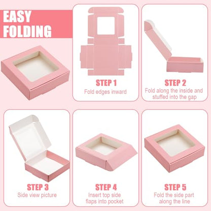 Zonon 30 Pcs Kraft Paper Boxes with Window 4.13 x 4.13 x 1.18inch (Pink) - color: Pink