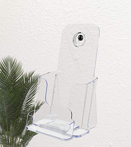 Marketing Holders Acrylic Brochure Holder Stand with Card Pocket Clear Literature Holder for 4" Pamphlets and 3.5" x 2" Appointment Reminder Cards Flyer Display for Vendors and Offices