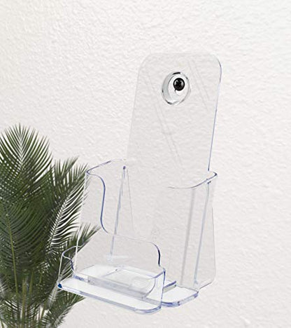 Marketing Holders Acrylic Brochure Holder Stand with Card Pocket Clear Literature Holder for 4" Pamphlets and 3.5" x 2" Appointment Reminder Cards Flyer Display for Vendors and Offices