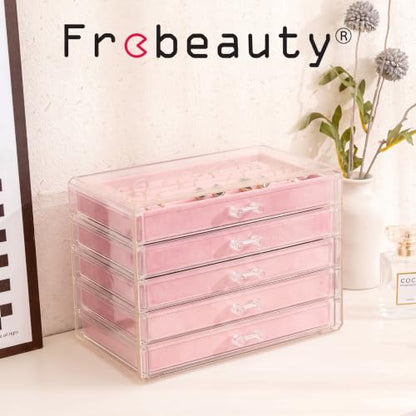 Frebeauty Acrylic Jewelry Box,5-Layer Jewelry Organizer with Drawers - color: Pink