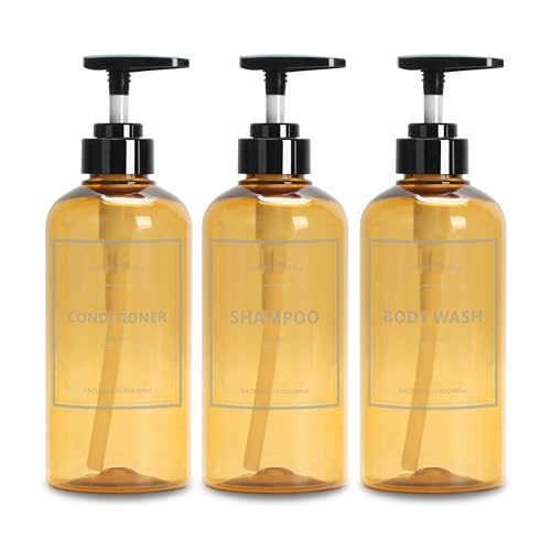 Soap Shower Dispenser, YACEYACE 3Pcs 16.9oz Soap Dispenser Bottles Set - color: Clear Amber