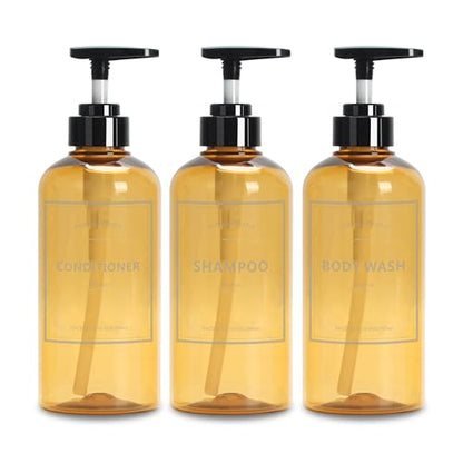 Soap Shower Dispenser, YACEYACE 3Pcs 16.9oz Soap Dispenser Bottles Set - color: Clear Amber