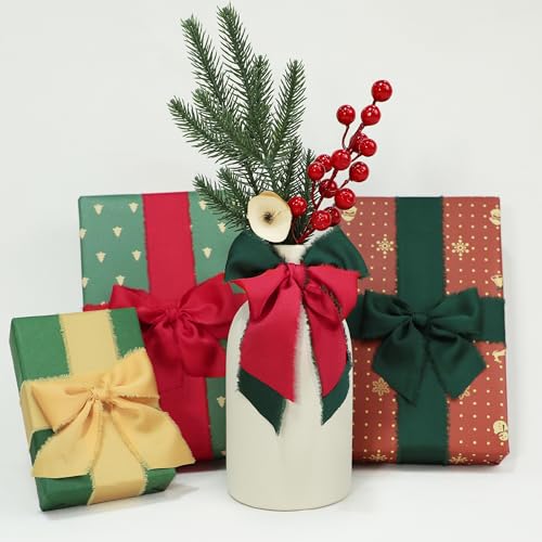 Keypan Christmas Frayed Satin Chiffon Ribbon, 1.5 Inches, 21 Yards - color: Christmas Set